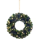 MagicHome karácsonyi koszorú, függő, zöld-kék-arany, 29 cm