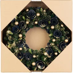   MagicHome karácsonyi koszorú, függő, zöld-kék-arany, 29 cm