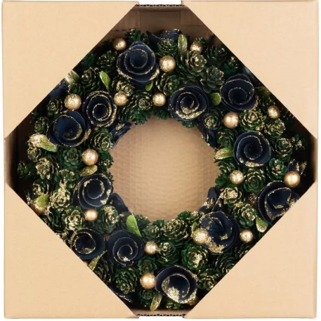 MagicHome karácsonyi koszorú, függő, zöld-kék-arany, 29 cm