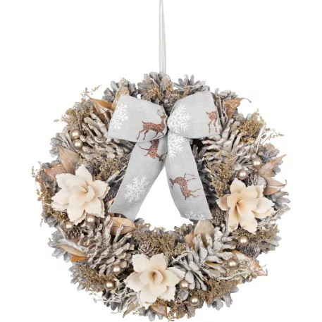 MagicHome karácsonyi koszorú, függő, natúr, masnival, 30 cm