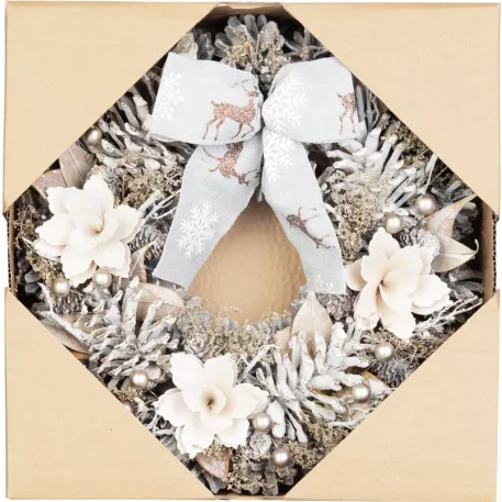 MagicHome karácsonyi koszorú, függő, natúr, masnival, 30 cm