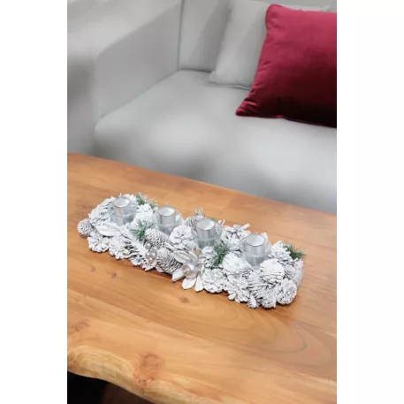 Ikebana MagicHome Karácsony, Advent, fehér, 50x16x9 cm
