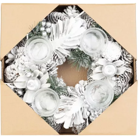 MagicHome karácsonyi koszorú, adventi, fehér, 32 cm