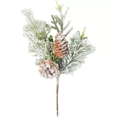 MagicHome karácsonyfaág, fenyőtobozokkal, havas, 30 cm