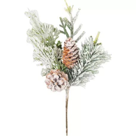 MagicHome karácsonyfaág, fenyőtobozokkal, havas, 30 cm