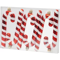   MagicHome karácsonyfadekoráció, nyalóka, fehér-piros, 12,5 cm, 6 db-os csomag