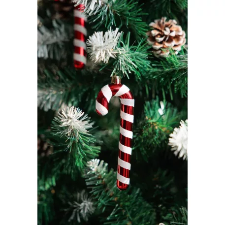 MagicHome karácsonyfadekoráció, nyalóka, fehér-piros, 12,5 cm, 6 db-os csomag