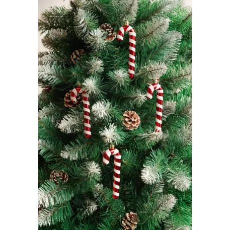 MagicHome karácsonyfadekoráció, nyalóka, fehér-piros, 12,5 cm, 6 db-os csomag