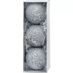 MagicHome karácsonyi gömbök, 3 db-os szett, ezüst, 10 cm