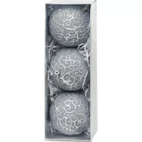 MagicHome karácsonyi gömbök, 3 db-os szett, ezüst, 10 cm