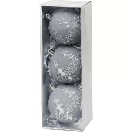 MagicHome karácsonyi gömbök, 3 db-os szett, ezüst, 8 cm