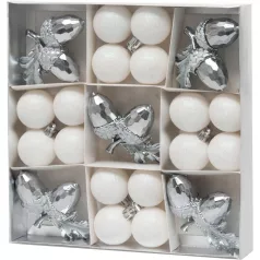 MagicHome karácsonyfa gömbök, 21 db, fehér-ezüst