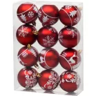 MagicHome karácsonyfagömb, 12 db, 6 cm, piros, fehér díszítéssel