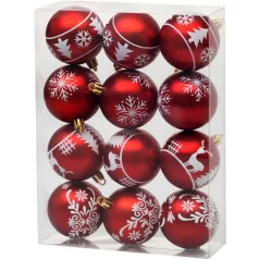   MagicHome karácsonyfagömb, 12 db, 6 cm, piros, fehér díszítéssel