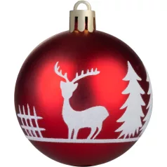   MagicHome karácsonyfagömb, 12 db, 6 cm, piros, fehér díszítéssel