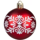 MagicHome karácsonyfagömb, 12 db, 6 cm, piros, fehér díszítéssel