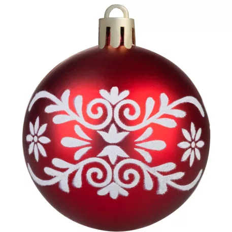 MagicHome karácsonyfagömb, 12 db, 6 cm, piros, fehér díszítéssel