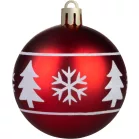 MagicHome karácsonyfagömb, 12 db, 6 cm, piros, fehér díszítéssel