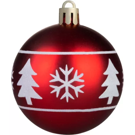 MagicHome karácsonyfagömb, 12 db, 6 cm, piros, fehér díszítéssel