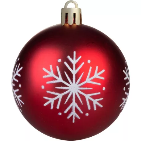 MagicHome karácsonyfagömb, 12 db, 6 cm, piros, fehér díszítéssel