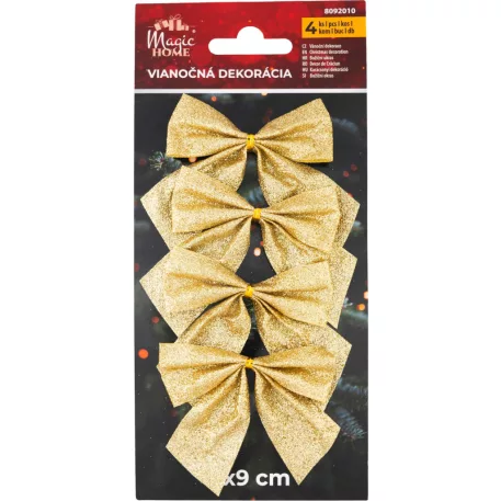 MagicHome Karácsonyi Dekoráció masni, arany, 4 db, 9 x 9 cm