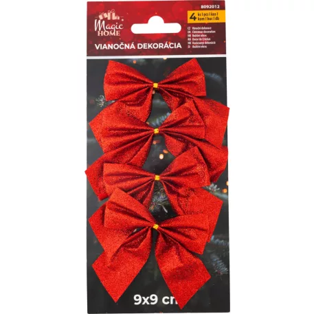 MagicHome Karácsonyi Dekoráció masni, piros, 4 db, 9 x 9 cm