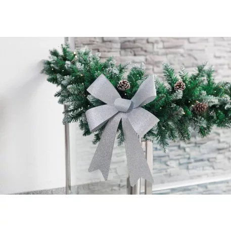 MagicHome Karácsonyi Dekoráció masni, ezüst, 38 x 30 cm