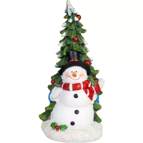MagicHome karácsonyi dísz, Hóember karácsonyfával, 10 x 9.5 x 20 cm