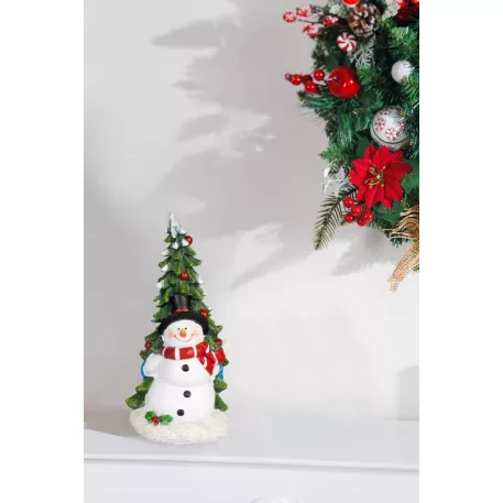 MagicHome karácsonyi dísz, Hóember karácsonyfával, 10 x 9.5 x 20 cm