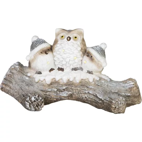 MagicHome karácsonyi dekoráció, baglyok havas fatörzsön, LED, 20,5x49,5x27,5 cm