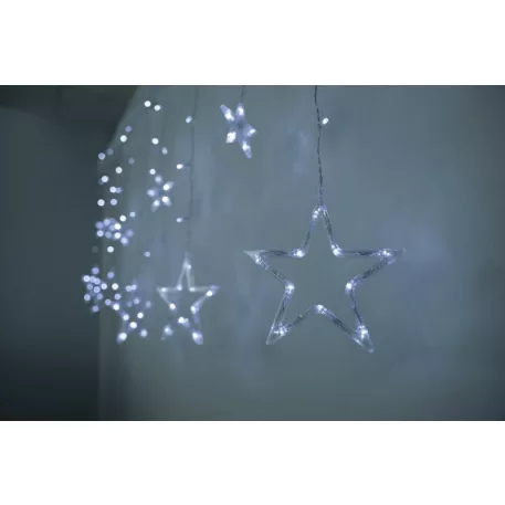 MagicHome karácsonyi függönylánc, 138x LED hideg fehér, csillagokkal, 230V, 8 funkció, világítás, H-220x60/90 cm