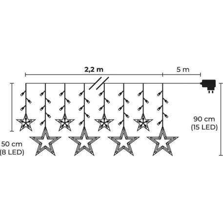 MagicHome karácsonyi függönylánc, 138x LED hideg fehér, csillagokkal, 230V, 8 funkció, világítás, H-220x60/90 cm