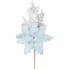   MagicHome karácsonyfaág, mikulásvirággal, kék/ezüst, 27 cm