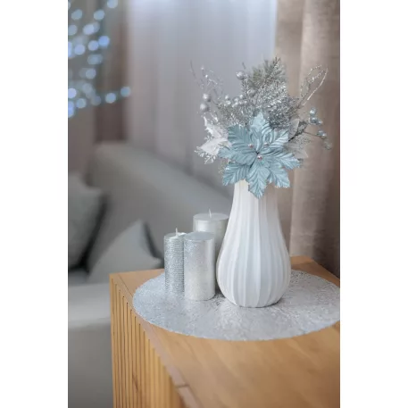 MagicHome karácsonyfaág, mikulásvirággal, kék/ezüst, 27 cm