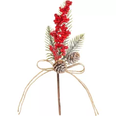 MagicHome karácsonyfaág, bogyós, piros, 23 cm