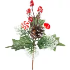 MagicHome karácsonyi gally, nyalókával és gombával, 19 cm