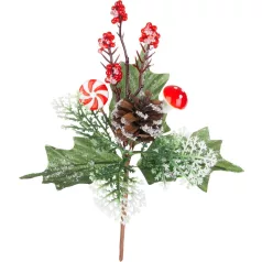   MagicHome karácsonyi gally, nyalókával és gombával, 19 cm