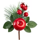 MagicHome karácsonyfaág, almával, piros, 14 cm