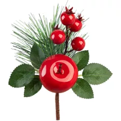 MagicHome karácsonyfaág, almával, piros, 14 cm