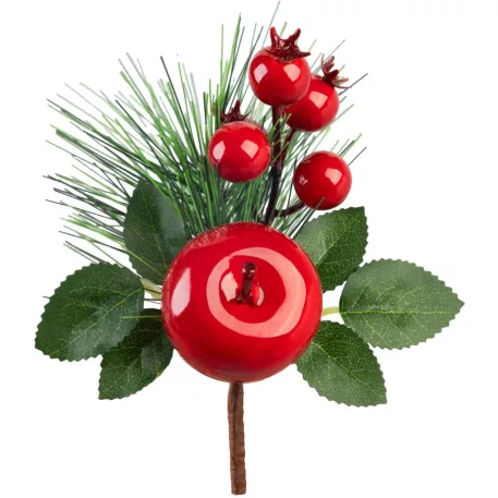 MagicHome karácsonyfaág, almával, piros, 14 cm