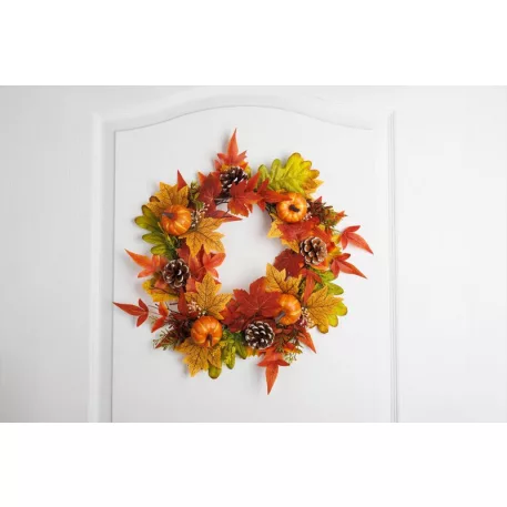 MagicHome Nature koszorú, ősz, narancs, juharlevelek, 40 cm