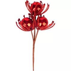 MagicHome karácsonyfaág, golyókkal, piros, 22 cm