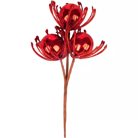 MagicHome karácsonyfaág, golyókkal, piros, 22 cm