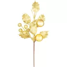 MagicHome karácsonyfaág, magyal ággal, arany színű, 24 cm