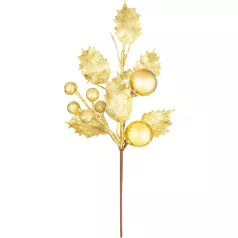   MagicHome karácsonyfaág, magyal ággal, arany színű, 24 cm