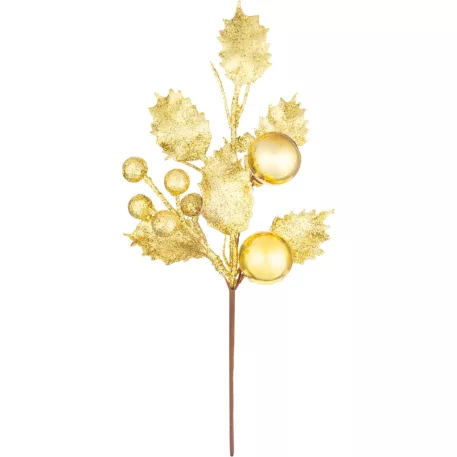 MagicHome karácsonyfaág, magyal ággal, arany színű, 24 cm