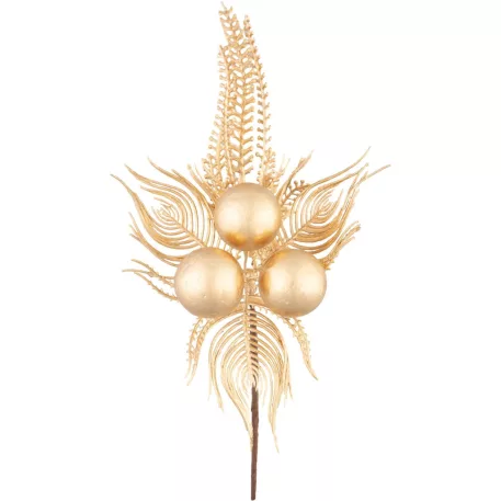 MagicHome karácsonyi gally, pávatollas, arany, 22 cm