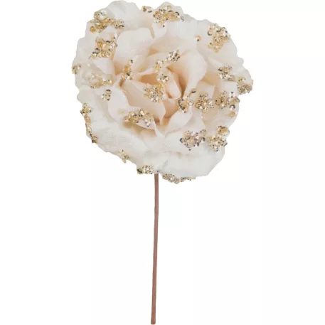 MagicHome karácsonyi virág, rózsa, krém, 17 cm, virágméret: 9 cm