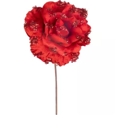   MagicHome karácsonyi virág, rózsa, piros, 17 cm, virágméret: 9 cm