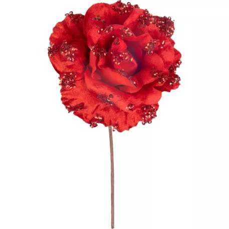 MagicHome karácsonyi virág, rózsa, piros, 17 cm, virágméret: 9 cm